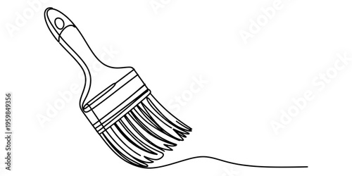 A single continuous line drawing of a paint brush creating a straight line on a white background Vector, illustration