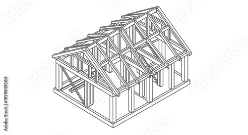 Wooden House Frame Construction Isometric View Isolated White Background