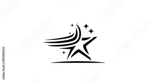 Dynamic abstract star logo design with flowing lines resembling wings, symbolizing speed and aspiration on isolated white background.