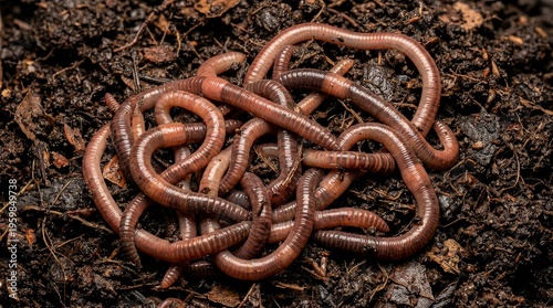 Earthworms in dark compost macro organic soil ecosystem texture environmental biology concept