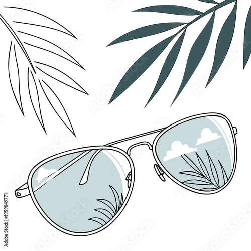 Sunglasses with palm leaves and cloudy sky eyewear
