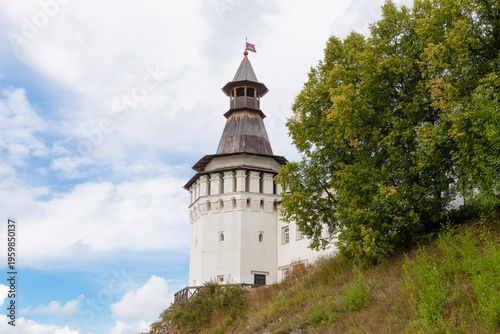 The observation tower of the ancient Verkhoturye Kremlin on an August day. Sverdlovsk Oblast, Russia