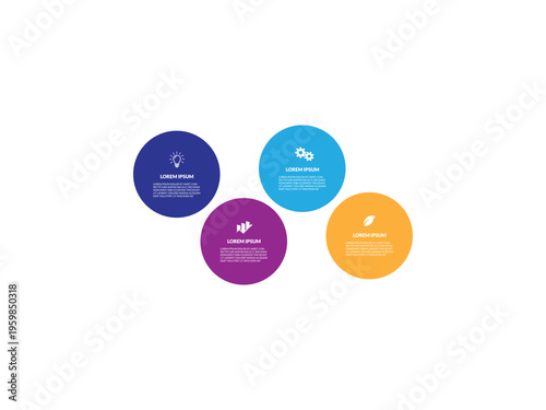 Vector infographic template with four colorful circles and icons for business concepts vector illustration