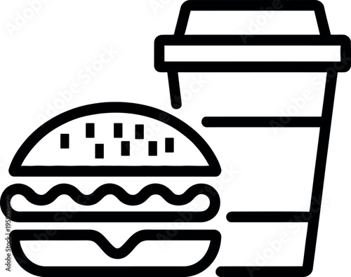 A simple illustration of a burger and coffee cup for a quick meal combo