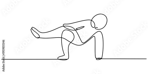 Minimalist continuous line drawing of a person performing a single leg balance yoga pose exercise Vector, illustration