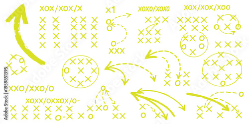 Set of hand drawn sports tactics strategy diagrams with arrows and play formations