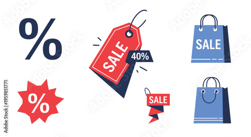 Sale shopping tags and bags discount.