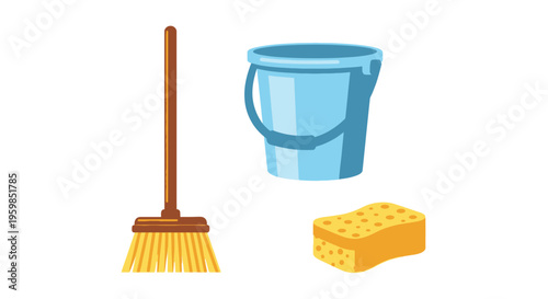 Cleaning tools on white background.