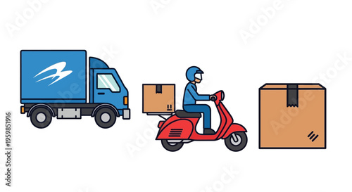 Delivery man on red scooter.