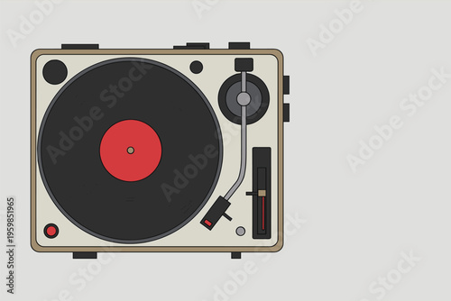 Turntable with Vinyl Record Flat Illustration, music retro concept with copy space