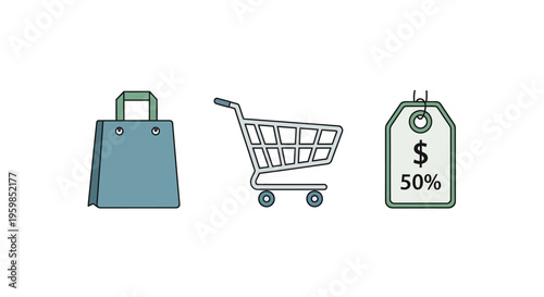 Shopping bag cart discount symbol.