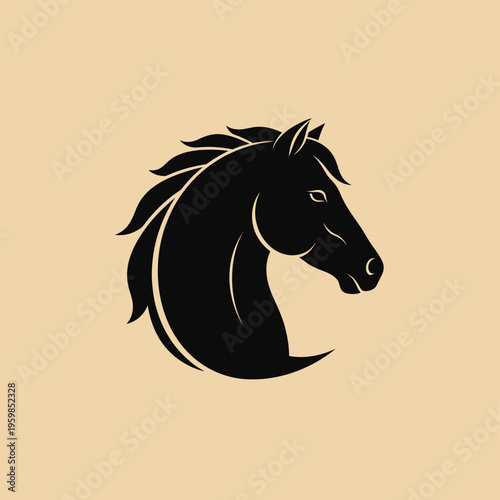 Majestic Black Horse Head Profile Illustration.