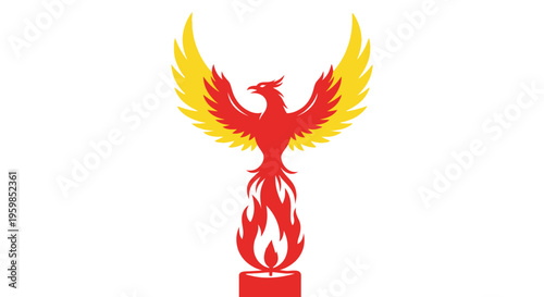 A vibrant phoenix rises from a fiery pedestal in a dramatic display of mythical power and beauty.