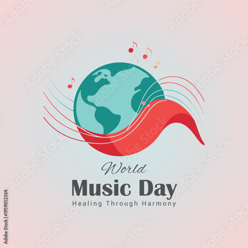A graphic design for world music day with a globe and musical notes