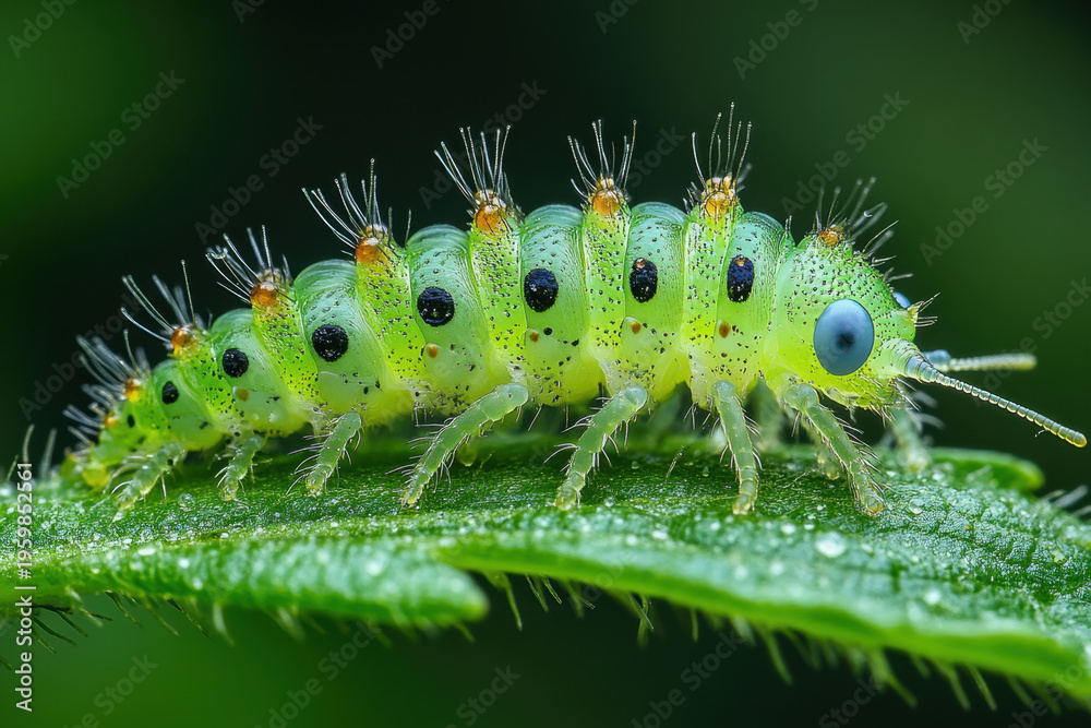 Fototapeta premium A caterpillar crawling on a leaf.