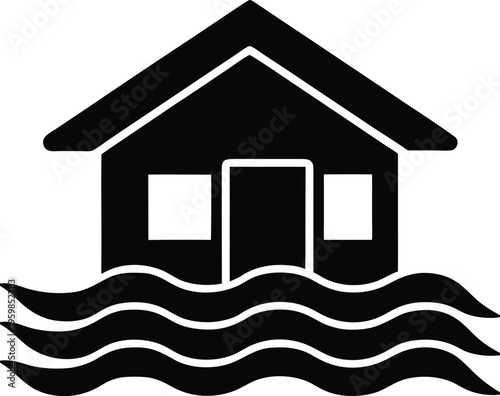 House partially submerged in floodwaters with roof and windows visible