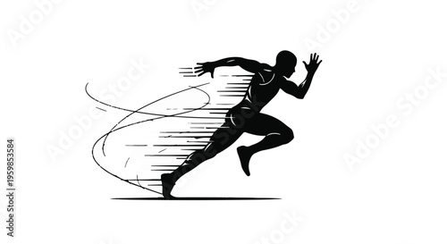 Silhouette of an athlete sprints forward with motion blur lines indicating extreme speed and athletic effort.