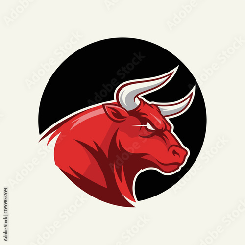 Powerful Red Bull Head Mascot Logo Design.
