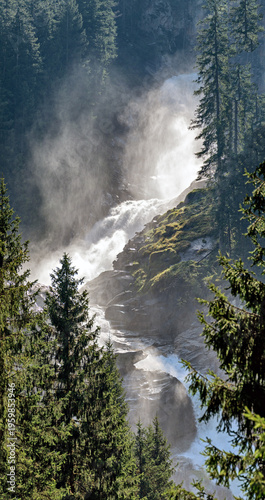 Lower cascade of the Krimml waterfalls at the national park High Tauern in the region pinzgau of Salzburg, Austria