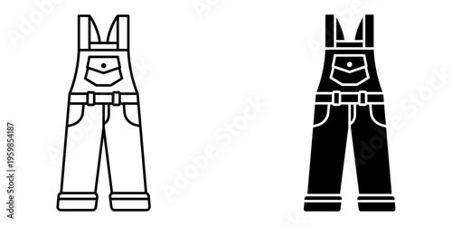 Overalls icon set. Vector icons of overalls for fashion design on a white background.