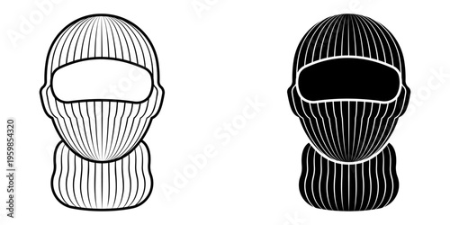 Balaclava icon set. Illustration of two balaclavas in black and white vector graphic style on a white background.