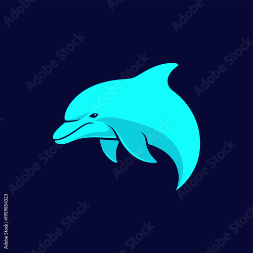 Vibrant turquoise dolphin gracefully swimming in the deep ocean.