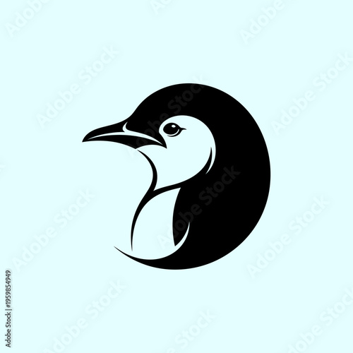 Elegant Black and White Penguin Head Logo Design.