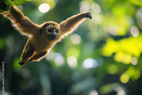 Monkey hanging from tree branch.