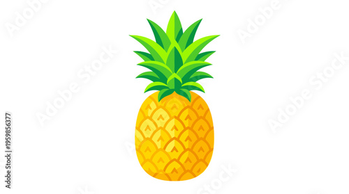 Vibrant Ripe Pineapple Fruit with Green Crown Isolated.