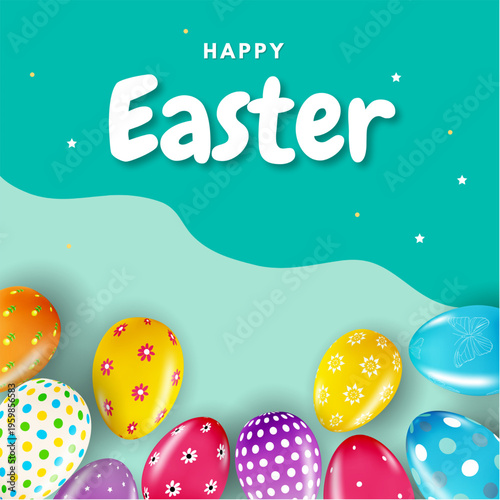 Happy Easter Social Media Banner with Colorful Eggs – Modern Spring Holiday Background