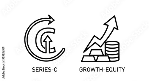 Series c funding and growth equity icons: investment and financial growth symbols with series c
