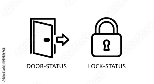Door status and lock status icons: security and access control symbols with access point