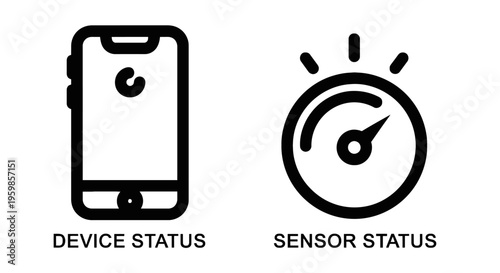 Smartphone and sensor status gauge icon, device monitoring and measurement symbols, technology interface, phone icon