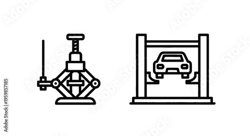 Car jack and car lift icon, auto repair and vehicle maintenance symbols, garage and workshop tools, tool icon