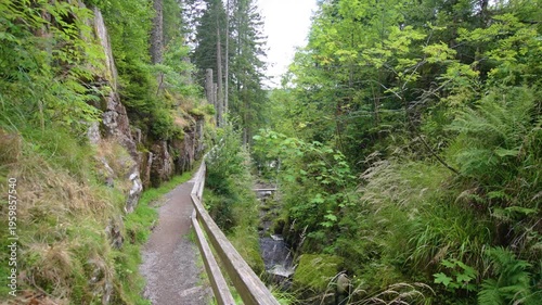 Hiking path at Menzenschwander cascade in Black Forest Germany Schwarzwald