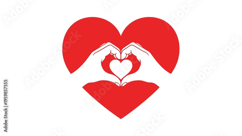Red Heart Hands Holding Love Symbol Isolated on White