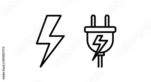 Lightning bolt and electrical plug icons: energy and power concept with line art