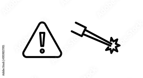 Warning triangle and laser beam icons: hazard and danger concept with exclamation mark