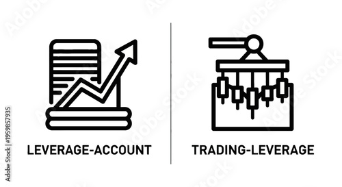 Leverage account and trading leverage icons: financial investment concept with stock market