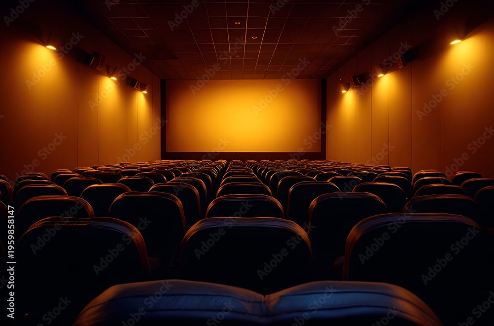 Fototapeta premium Empty theater with rows of seats facing the large screen