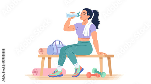 Woman drinking water after workout session.