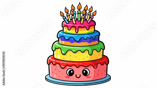 Colorful Cartoon Birthday Cake with Candles vector icon