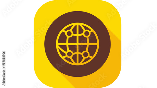 Yellow Globe Icon on Brown Circle Background