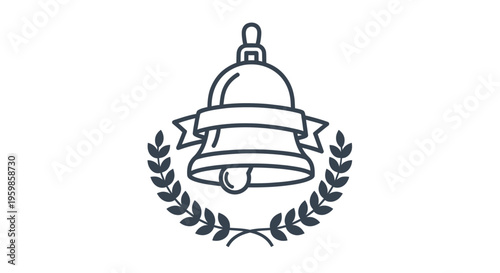 Ceremonial Bell with Laurel Wreath and Ribbon in Classic Commemorative Style Icon