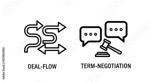 Deal flow and term negotiation icons, business contract and agreement concept, legal advice