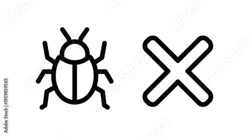 Bug icon and cross mark icon set for software error and problem solving