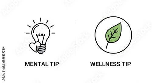 Mental tip and wellness tip icons: health, mind, and self-care concepts, line art, health icon