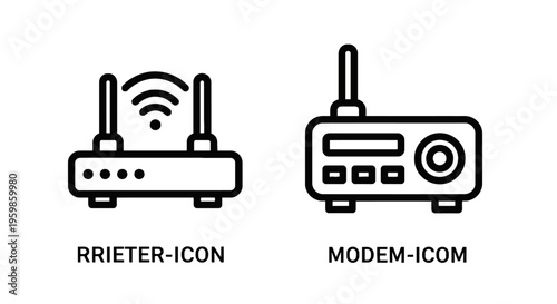 Router and modem icons representing internet connection, network devices, and home office technology solutions, router icon
