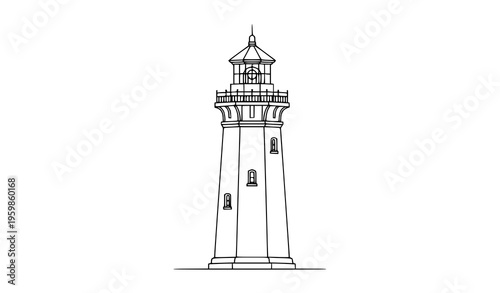 Minimal lighthouse line art vector illustration with clean nautical architecture outline design