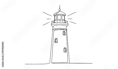 Elegant lighthouse outline vector in minimal line art style for marine navigation concept